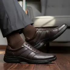 Sapato Social Masculino Couro Legítimo Calce Fácil Palmilha Gel PU Confortável