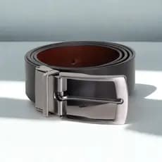 Cinto Masculino Couro Legítimo Dupla Face Preto e Marrom Fivela Giratória 35mm