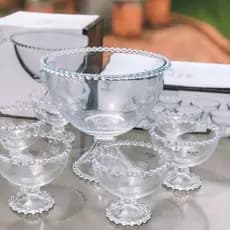 Kit Sobremesa 7 Itens - 1 Taça Grande + 6 Taças Pequenas Pearl Bolinha Wolff