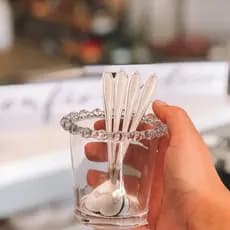 Kit Porta Colher + 4 Colheres Café | Chá Coração Prata Wolff
