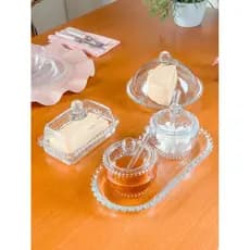Kit Queijeira + Manteigueira + Açucareiro + Meleira + Travessa Pearl Wolff Transparente