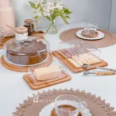 Kit Boleira + Manteigueira + Porta Frios Bambu Café da Manhã