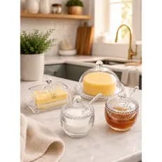 Kit Queijeira Manteigueira Açucareiro Meleira Bolinhas Pearl Wolff