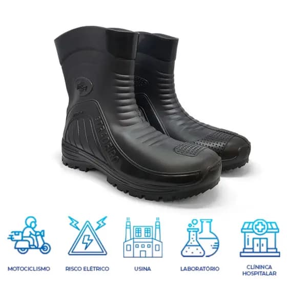 Bota Botinha Stradeiro Pvc Impermeável Motoboy Motoqueiro Chuva Monseg Motociclista Impermeavel Cano Curto Refletiva