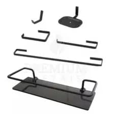 Kit Para Banheiro Luxo Preto - Kit 5 Peças Quadra Preto + Porta Shampoo Preto