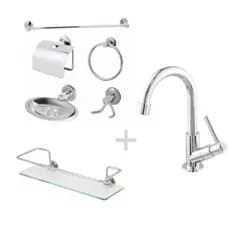 KIT BANHEIRO SUPER COMBO CROMADO COM 7 PEÇAS LINHA LUXO