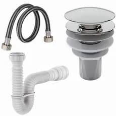 Válvula Click Cromada + Sifão Branco + Engate Flexível 40cm – Kit Completo para Pia