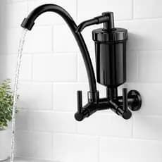 Torneira Preta com Filtro de Parede para Cozinha ABS – Bica Móvel