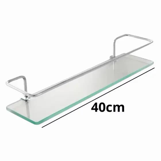 Porta Shampoo 40cm Reto Incolor Vidro Temperado | Prateleira Suporte Banheiro Luxo | Nicho Box