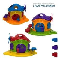Brinquedo Educativo Casinha Cogumelo Encantado Peças Encaixar Desenvolvimento Infantil