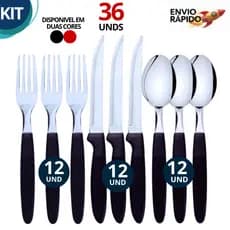 Jogo de Talheres Inox 12/18/36 Peças Preto e Vermelho Completo Cozinha Restaurante