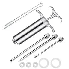Seringa Injetora de Tempero Molho Kit Completo 3 Agulhas Aço Inox Para Carnes Aves Peixes Profissional