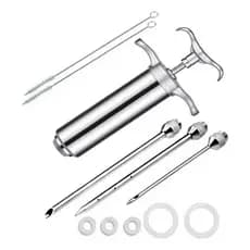 Seringa Injetora de Tempero Molho Kit Completo 3 Agulhas Aço Inox Para Carnes Aves Peixes Profissional