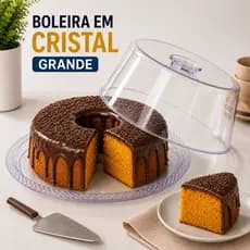 Porta Bolo Cristal Grande 32cm Tampa Transparente Boleira Redonda Tampa Alta para Bolos Doces Tortas Sobremesas Premium