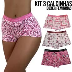 Kit 3 Calcinha Box Feminina Calcinha Boxer Shortinho Estampada Dvalen Modas