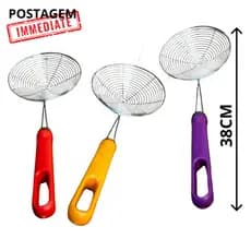 Escumadeiras Fritura Inox Batata Pastel Grande e Resistente  38x15CM