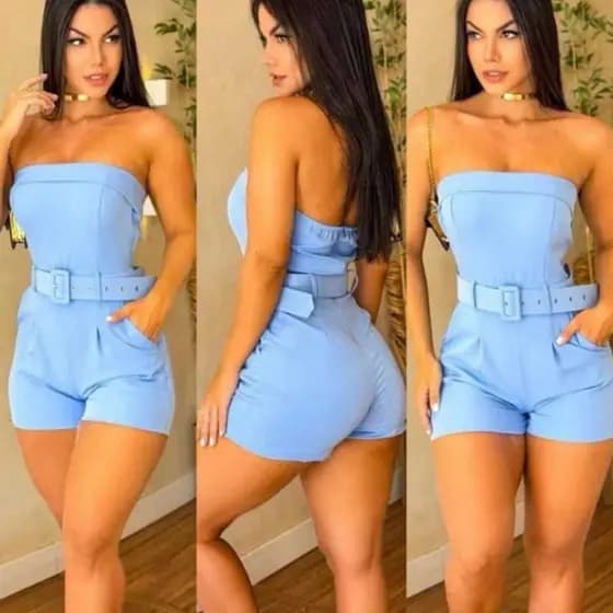 Macaquinho Curto Feminino Alfaiataria Tomara que caia com Bojo e Cinto Social Festa Megaliquidaçao**