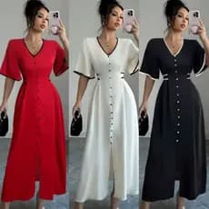 Vestido Longo Casual Chic com Detalhes em Botão Elegante Tendência Liquidação2026**