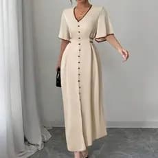Vestido Longo Feminina Luxo com Detalhes de Botão Festa formatura Casamento Moda Elegante Liquidação2026**