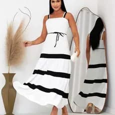 Vestido Longo Feminino Alças Finas com Bojo e Faixas e Amarração Cintura – Moda Elegante Verão Megaliquidaçao**