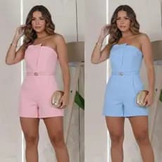 Macaquinho Feminino Tomara Que Caia Elegante com Cinto – Curto, Casual e Festa, Moda Verão Liquidação2026**