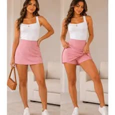 Short Saia Feminino Alfaiataria Ziper lateral moda blogueira Basica Verao Tendencia Candy Colors Liquidação2026**