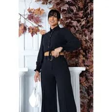 Conjunto Feminino Social Elegante em Tecido Duna com Forro – Cropped Manga Longa e Calça Pantalona Megaliquidação2026**