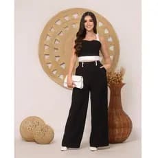 Conjunto Feminino Elegante Cropped e Calça Verão Calça Pantalona Confortável tecido sensorial Casual Liquidação2026**