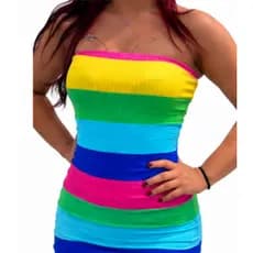 Vestido Tomara Que Caia Feminino Curto Ajustado Listrado Colorido Moda Verão Festa Casual Megaliquidacao**