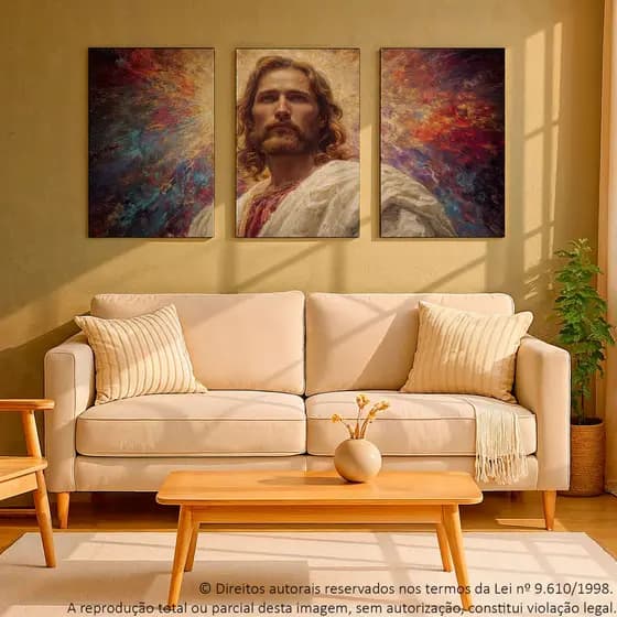 Kit 3 Quadros decorativo Religioso Placa Decorativa Jesus Aquarela – Quadro Cristão Decorativo