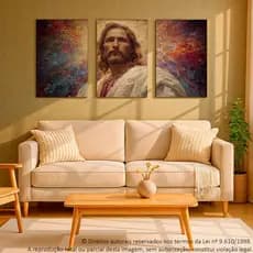 Kit 3 Quadros decorativo Religioso Placa Decorativa Jesus Aquarela – Quadro Cristão Decorativo