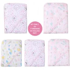 KIT COM 2 OU 3 TOALHA DE BANHO BEBÊ SOFT 2 CAMADAS COM CAPUZ - PAPI KARINHO OU MINASREY
