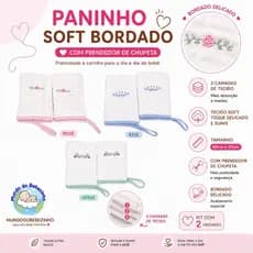PANINHO DE BOCA BABETE SOFT BORDADO  KIT COM 2 UN 3 CAMADAS DE TECIDO C/PRENDEDOR DE CHUPETA