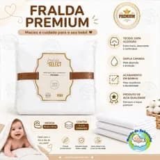 FRALDA DE PANO PARA BEBE BRANCA LISA SELECT KIT C/3 OU 5 UN COM BAINHA GRANDE