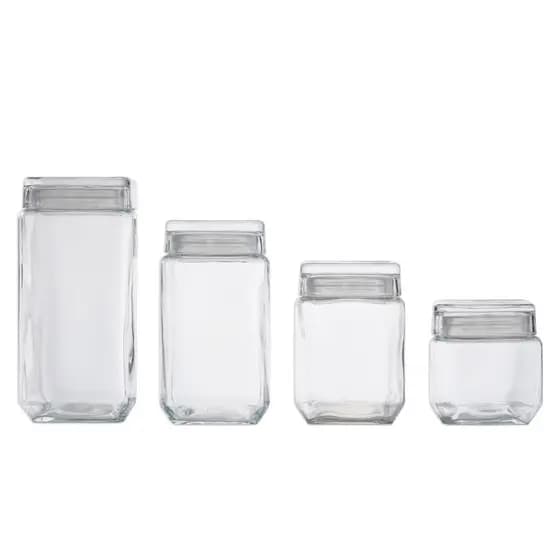 Kit Pote de Vidro C/Tampa De Vidro Styles - 4 Pçs