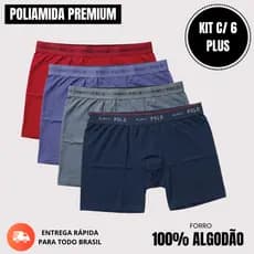 Kit 6 Cuecas Boxer Plus Size XG XGG Poliamida Premium Pollo Tamanho Especial G1 G2 Forro 100% Algodão