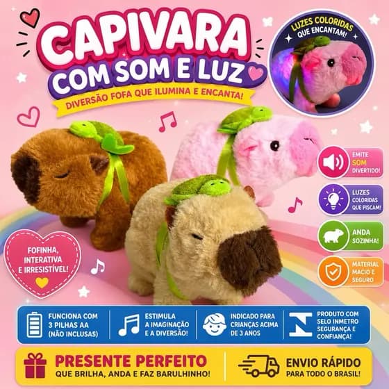 🩷✨ Capivara Interativa com Som, Luz e Movimento – Fofura que Encanta! ✨🩷