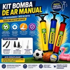 ⚽ KIT BOMBA DE AR MANUAL COM ACESSÓRIOS + BICO DE METAL 🏀