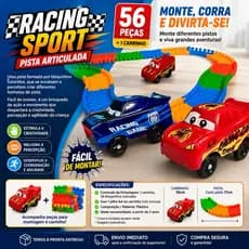 🏁 PISTA ARTICULADA RACING SPORT COM LED – 56 PEÇAS + CARRINHO 🚗🔥 Diversão sem limites para os pequenos aventureiros!