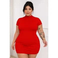 DRAPA PLUS - VESTIDO TUBINHO GOLA MANGA CURTA PLUS SIZE