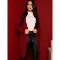 Cardigan longo com manga longa inverno tecido lanzinha