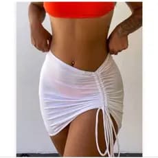 Saida de praia mini saia toda de tule com grapiado regulagem
