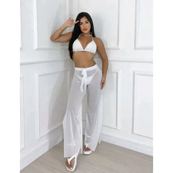 Saída de praia calça elegante gringa com fenda nas laterais