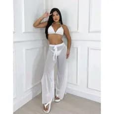 Saída de praia calça elegante gringa com fenda nas laterais