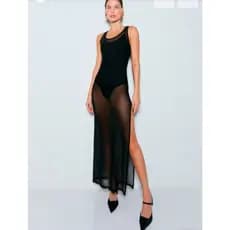 Saida De Praia Vestido Longo Regata Com Fendas Em Tule Liso