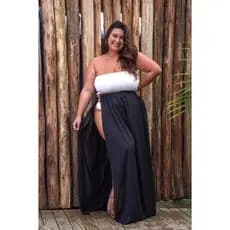 Saída de praia saia fenda botão plus size