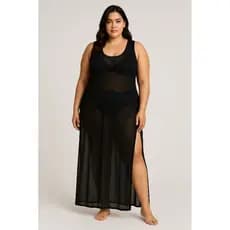 Saida De Praia Vestido Longo Regata Em Tule Plus Size Luxo