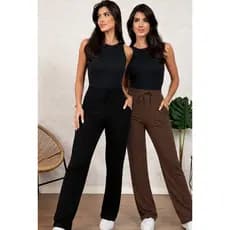 Kit 2 Calças Pantalona Lanzinha Feminina Elegante Casual