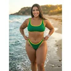 Biquíni Brasil Copa Plus Size:  Top brasil Cropped + Asa Delta Cintura Alta | Forrado em Suplex Premium