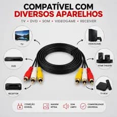Cabo Audio e Video 3 RCA Macho 1.5 Metros P/ TV Receptor Aparelho de Som e Console Retro